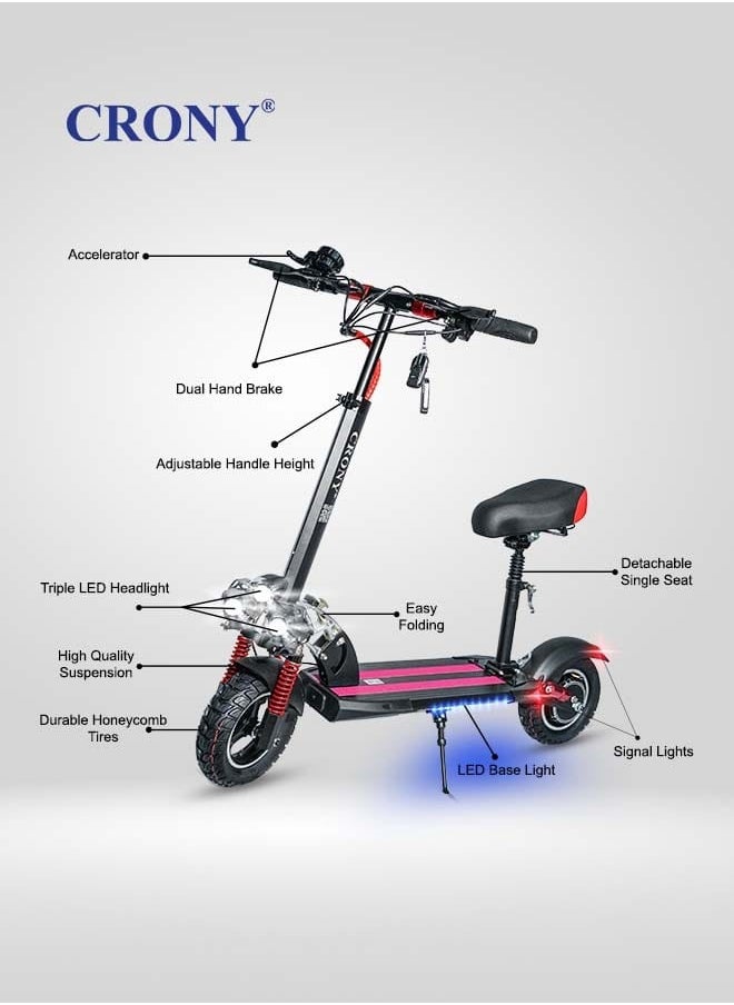 CRONY V10 Pro Fast Speed Electric Scooter for Adults Kids, Off-Road All-Terrain E-Scooter with 1200W Motor & Aluminum Frame, 20-40KM/H Speed, 120KG Max Load, Desert-Ready Design-Red