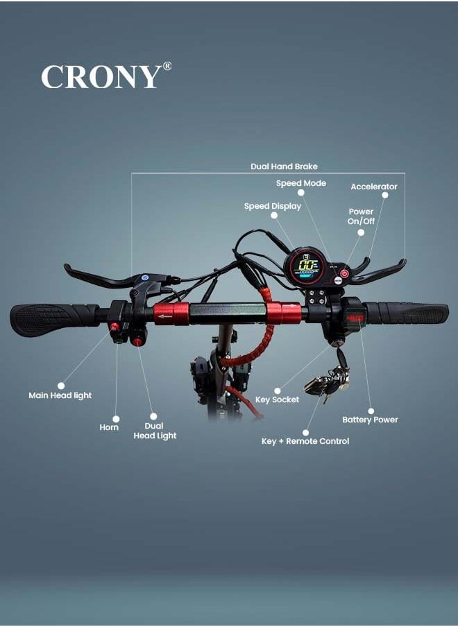 CRONY V10 Pro Fast Speed Electric Scooter for Adults Kids, Off-Road All-Terrain E-Scooter with 1200W Motor & Aluminum Frame, 20-40KM/H Speed, 120KG Max Load, Desert-Ready Design-Red