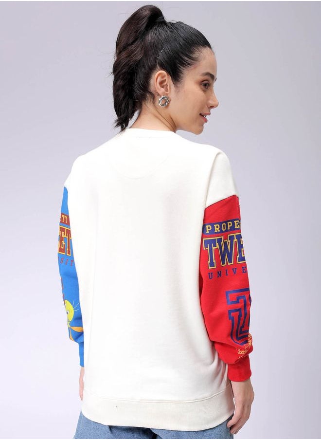 Women Boxy Fit Looney Tunes Oversized Sweatshirt