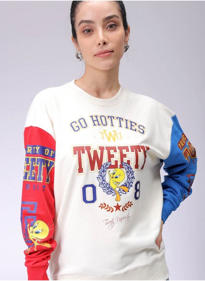 Women Boxy Fit Looney Tunes Oversized Sweatshirt