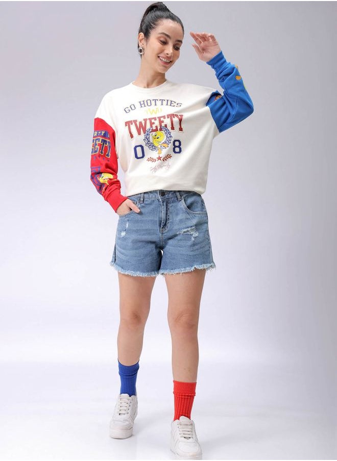 Women Boxy Fit Looney Tunes Oversized Sweatshirt