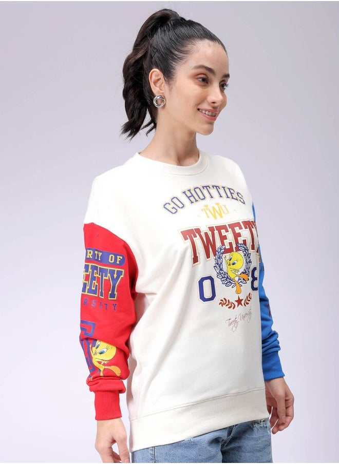 Women Boxy Fit Looney Tunes Oversized Sweatshirt