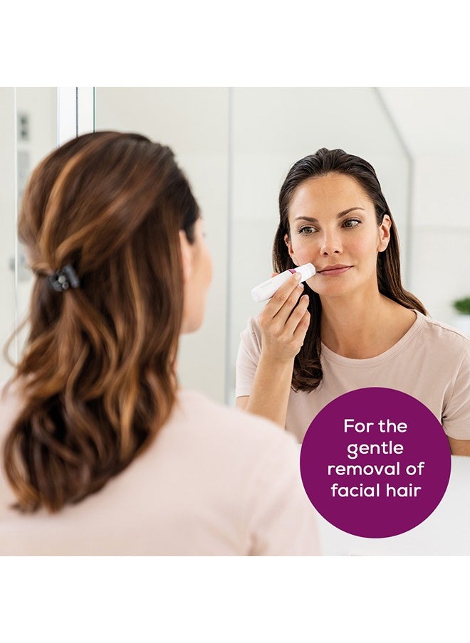 Facial Mini Hair Remover | Hl16 | Electric Facial Hair Removal For Women, Quick And Gentle, Finishing Touch For Upper Lips, Chin And Cheeks, Ideal For On-The-Go, With Smart White Light, White Color | Premium Facial Cleansing Tools