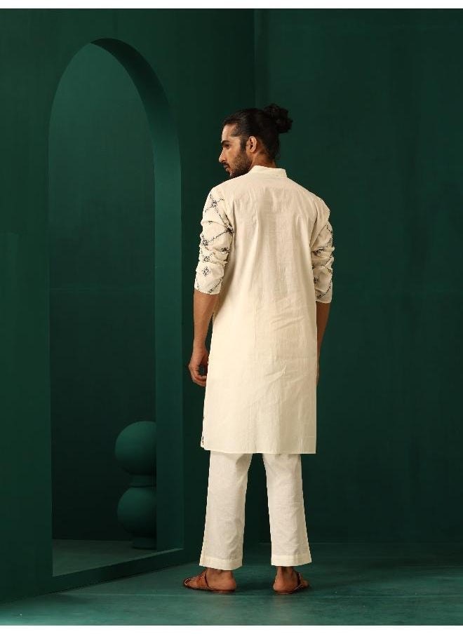 Men's Ivory Rhombus Cotton Kurta