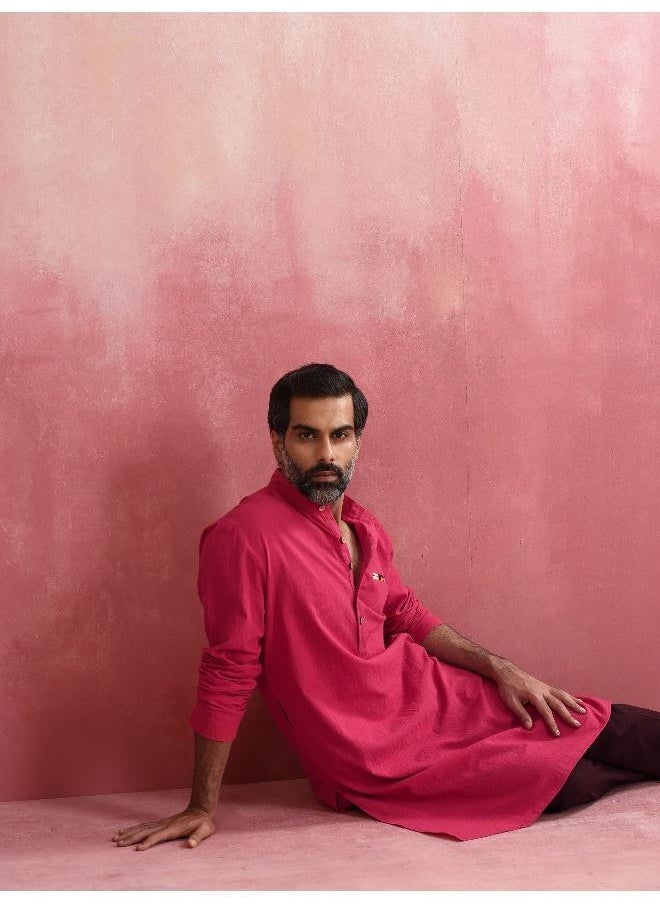 Men's Pink Mandarin Collar Kurta