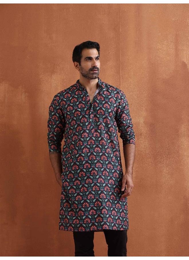 Men's Black printed Kurta