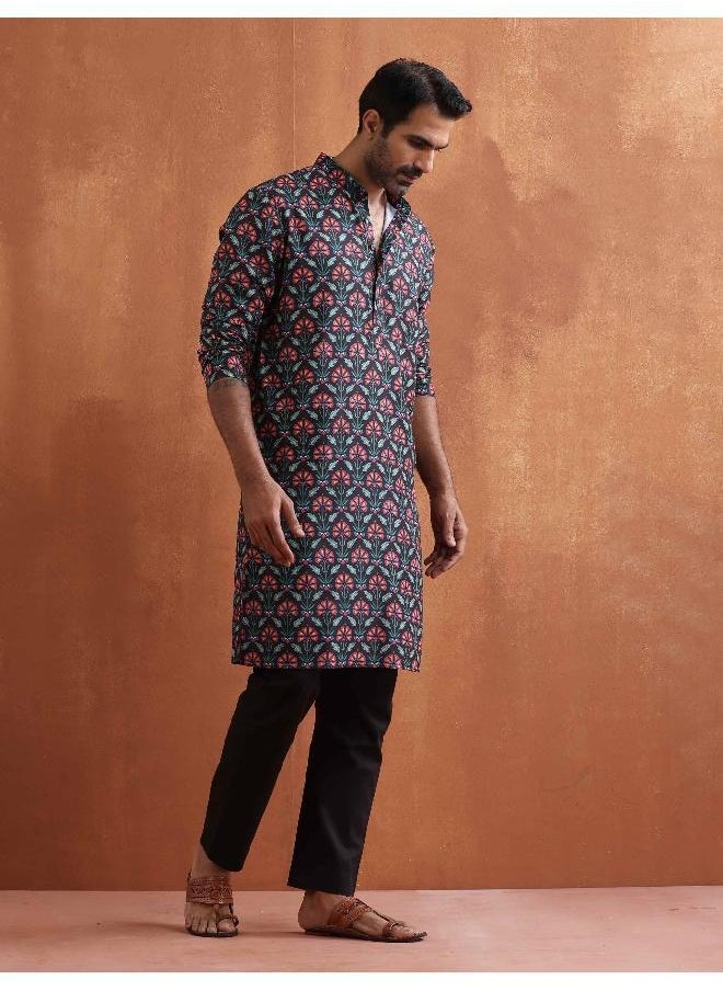 Men's Black printed Kurta