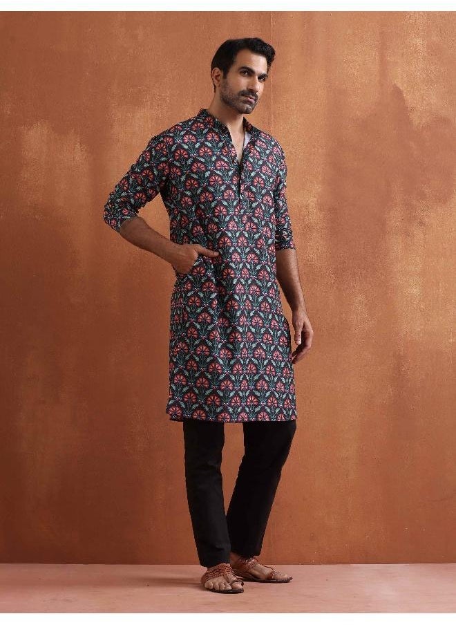 Men's Black printed Kurta