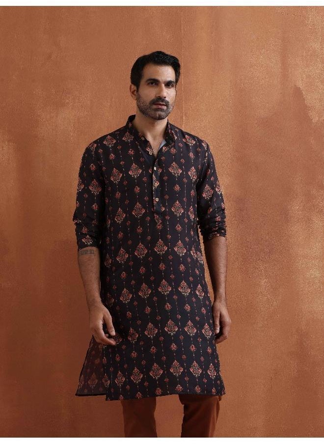 Men's Black Printed Kurta