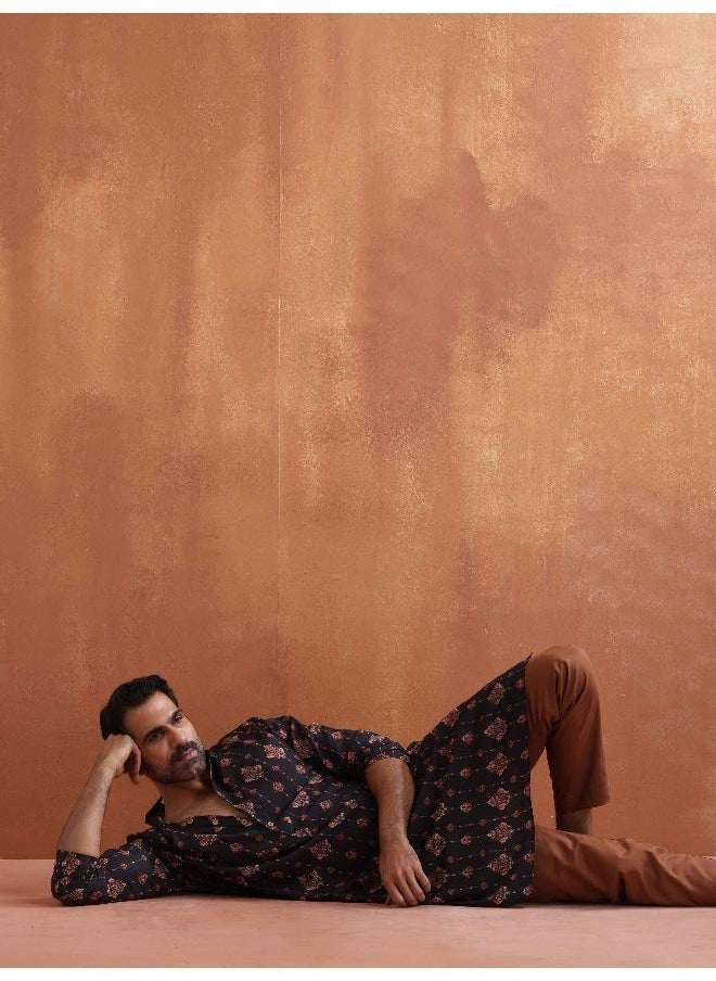 Men's Black Printed Kurta