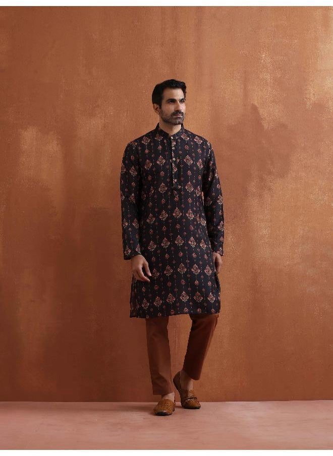 Men's Black Printed Kurta
