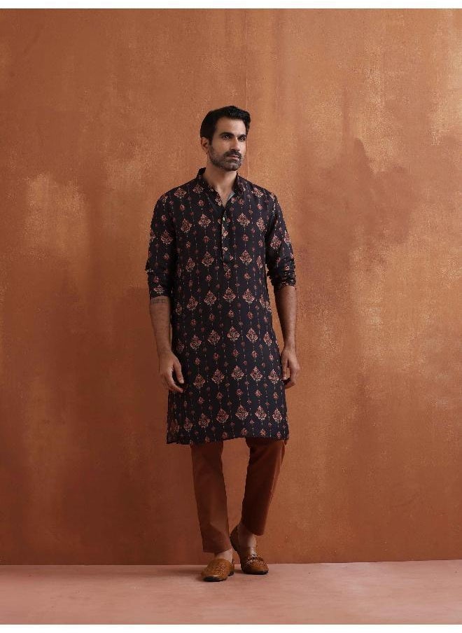 Men's Black Printed Kurta