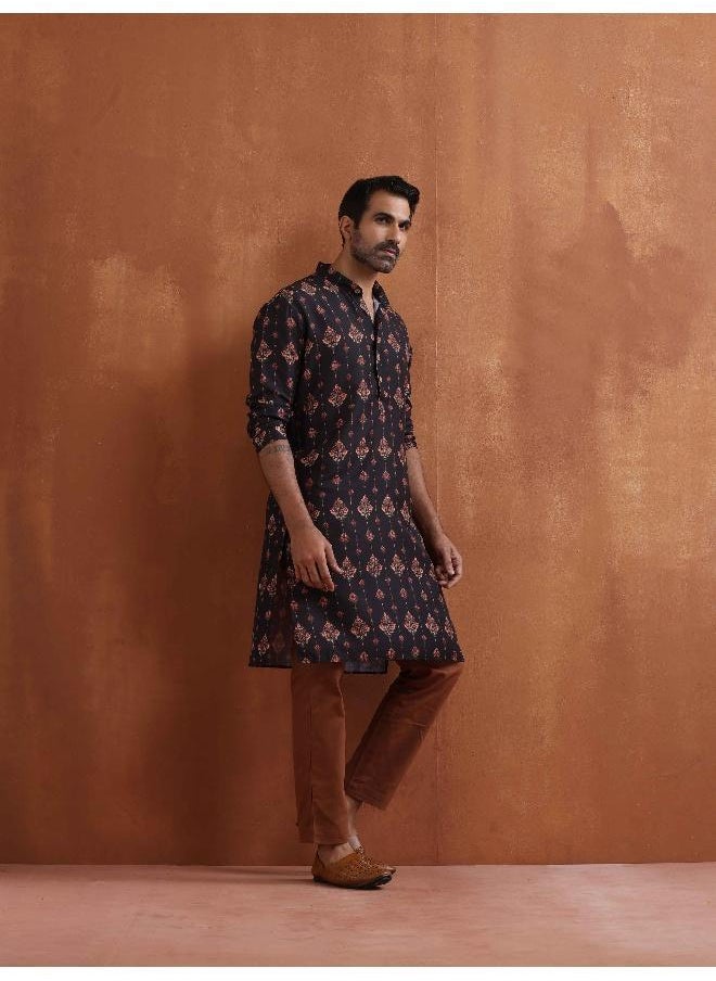 Men's Black Printed Kurta