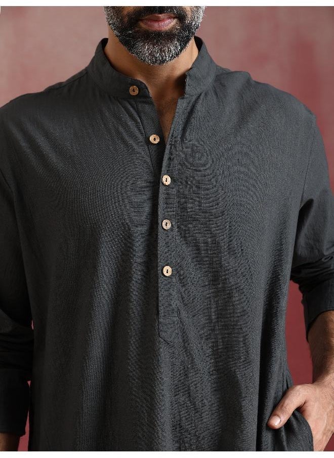 Men's Charcoal Grey Mandarin Collar Kurta