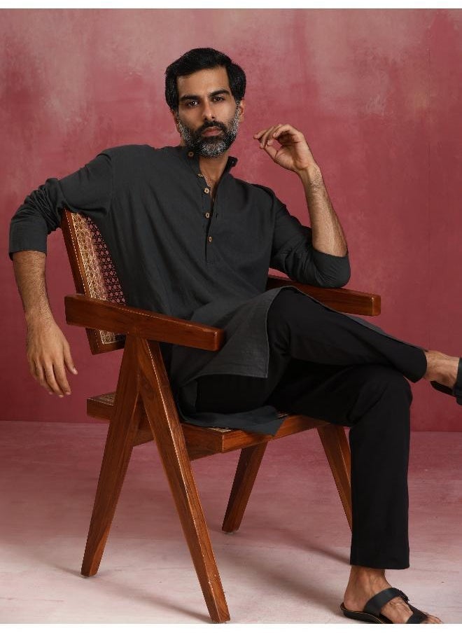 Men's Charcoal Grey Mandarin Collar Kurta