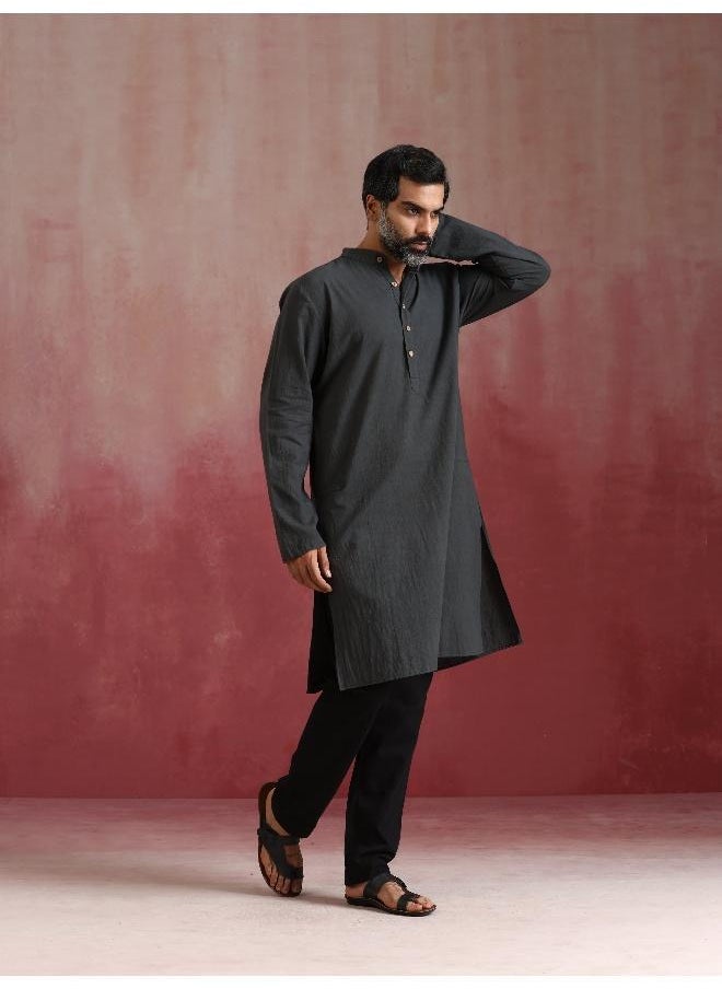 Men's Charcoal Grey Mandarin Collar Kurta