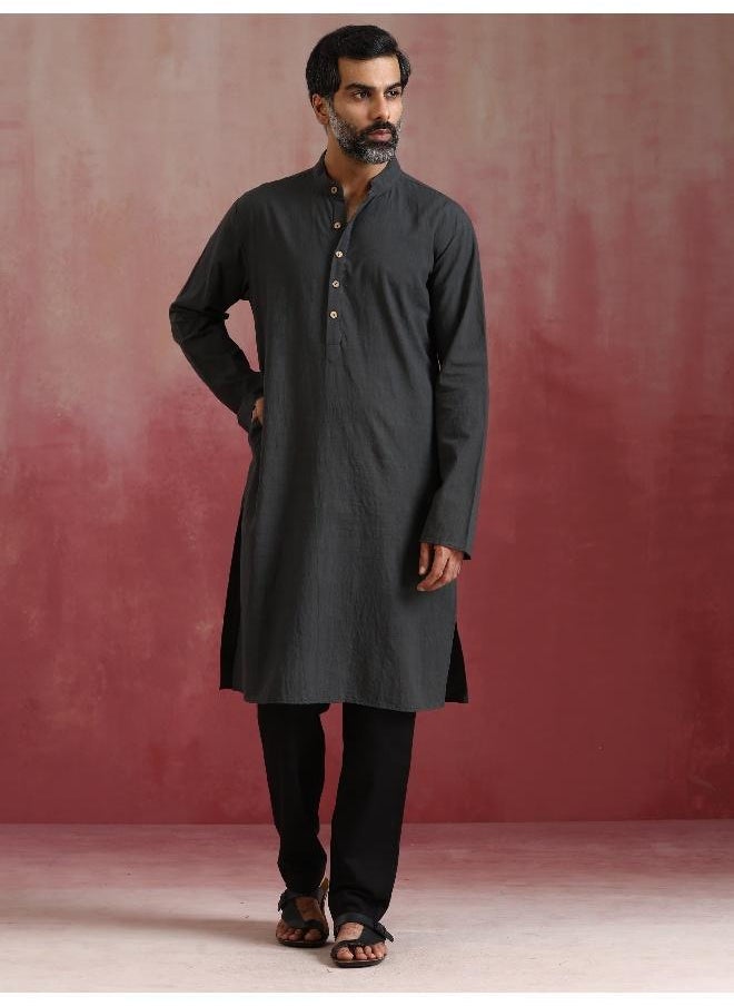 Men's Charcoal Grey Mandarin Collar Kurta