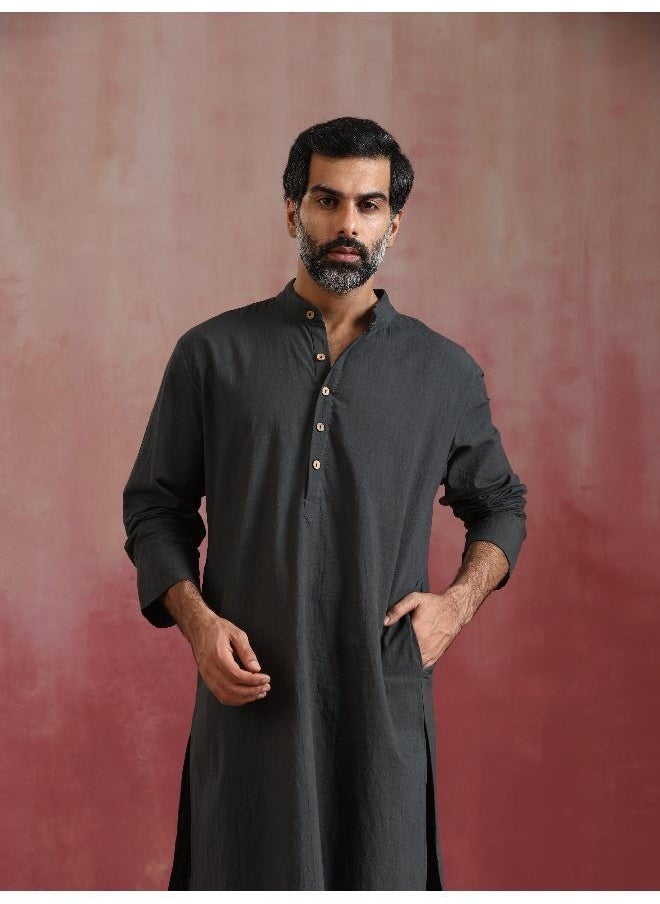 Men's Charcoal Grey Mandarin Collar Kurta