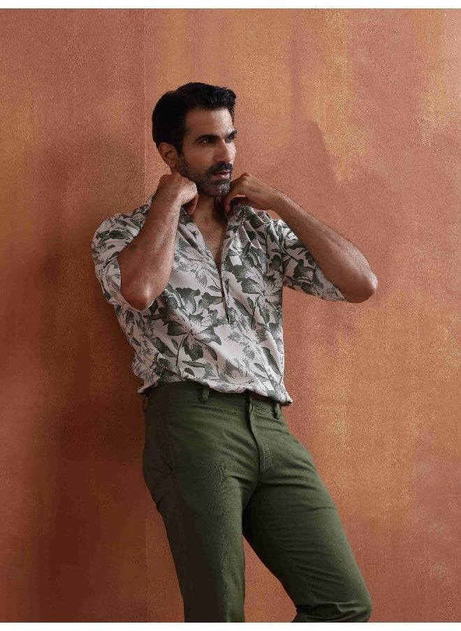 Men's Off White Printed Short Kurta