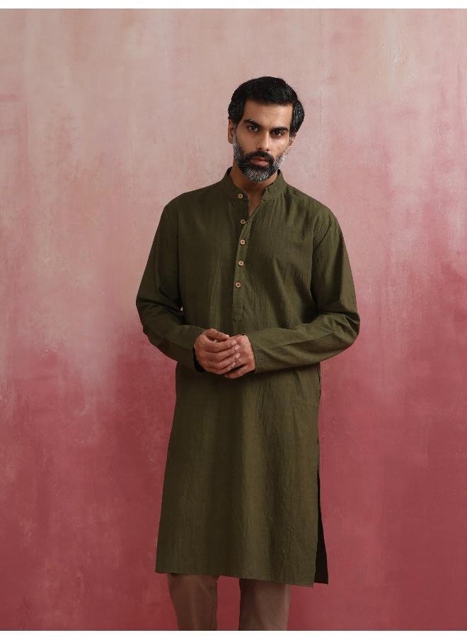 Men's Olive green Mandarin Collar Kurta