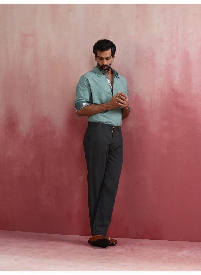 Men's  Aqua Blue Cotton Shirt Collar Stylized Kurta