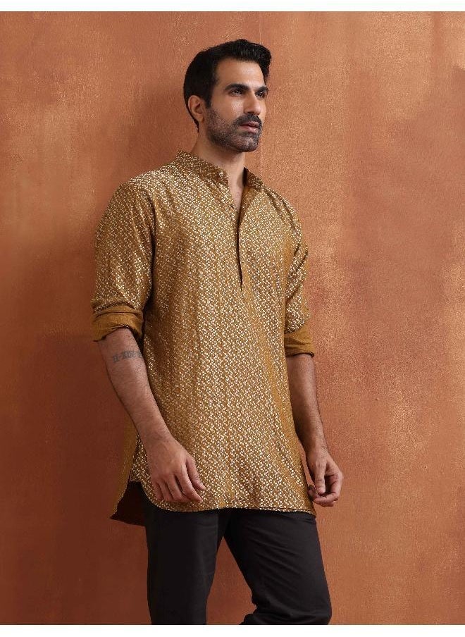 Men's Mustard Cotton Dobby Short Kurta