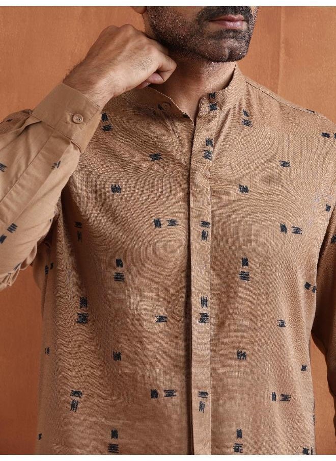 Men's Brown Printed Short Kurta