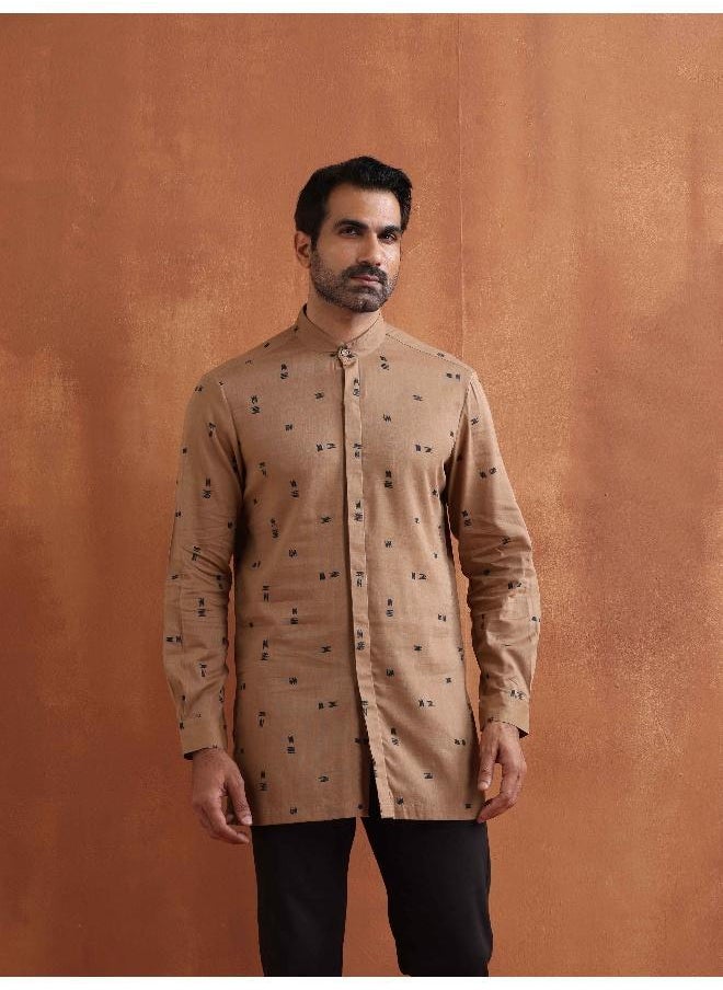 Men's Brown Printed Short Kurta