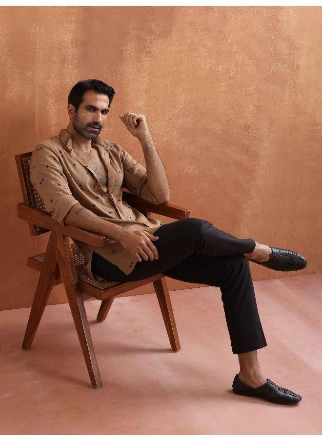 Men's Brown Printed Short Kurta