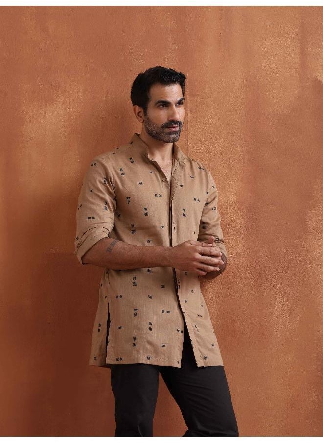 Men's Brown Printed Short Kurta