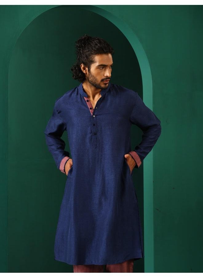 Men's Blue Silk Long Kurta