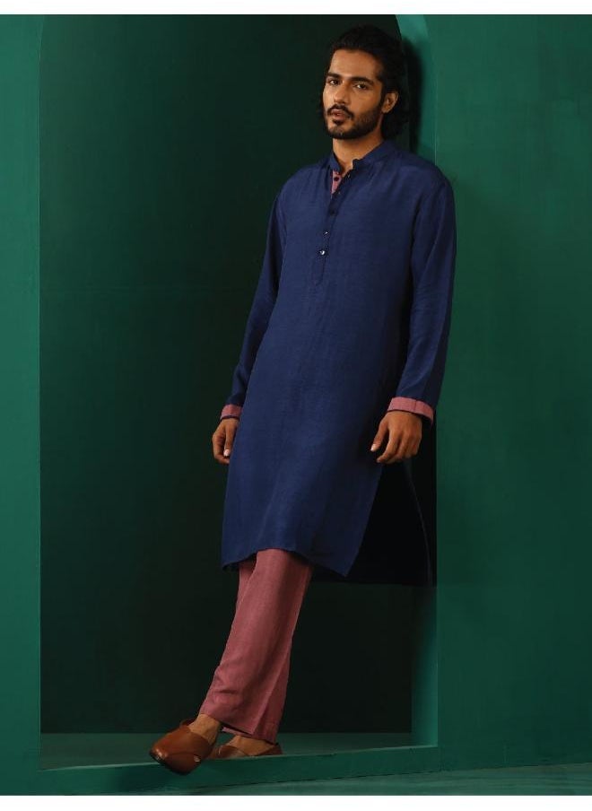Men's Blue Silk Long Kurta