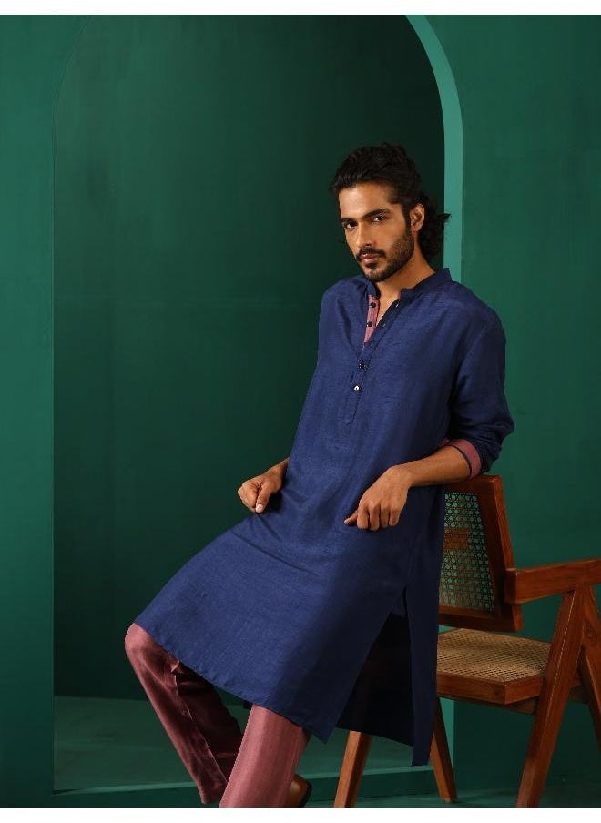 Men's Blue Silk Long Kurta