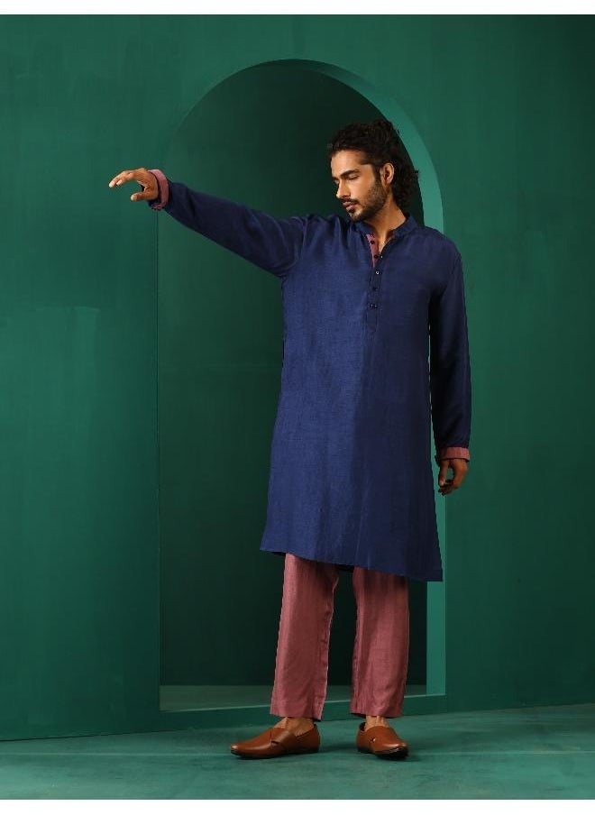 Men's Blue Silk Long Kurta