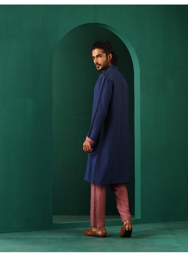 Men's Blue Silk Long Kurta