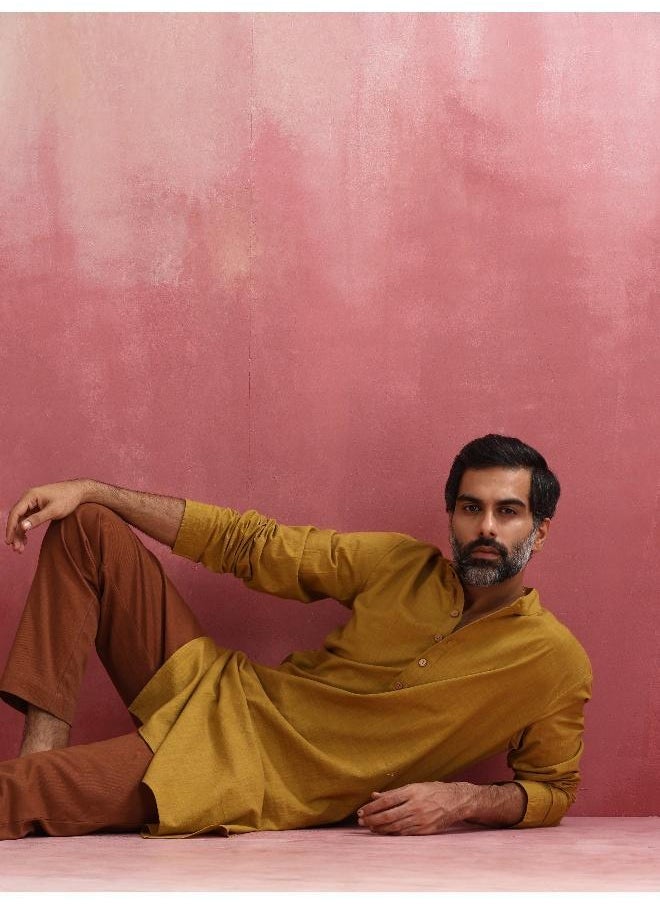 Men's Mustard Mandarin Collar Kurta