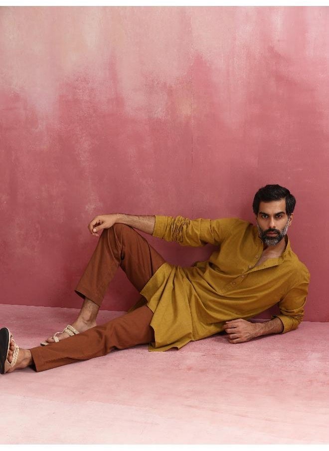 Men's Mustard Mandarin Collar Kurta