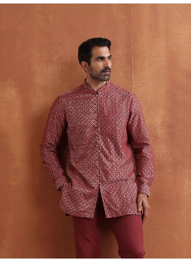 Men's Rust Cotton Dobby Short Kurta