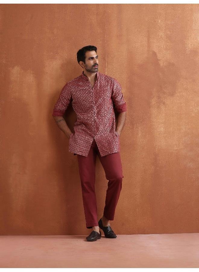 Men's Rust Cotton Dobby Short Kurta