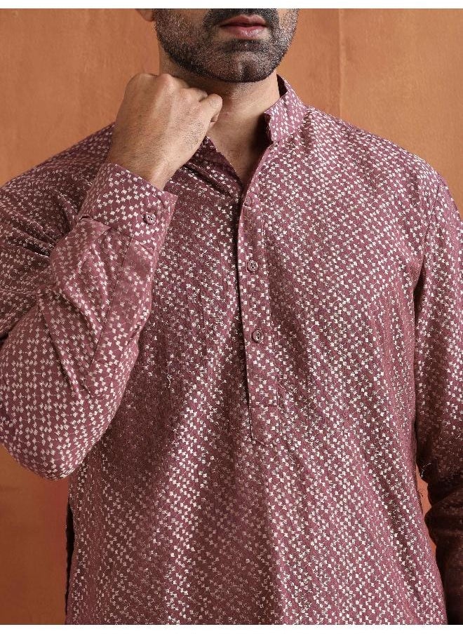 Men's Purple Cotton Dobby Kurta