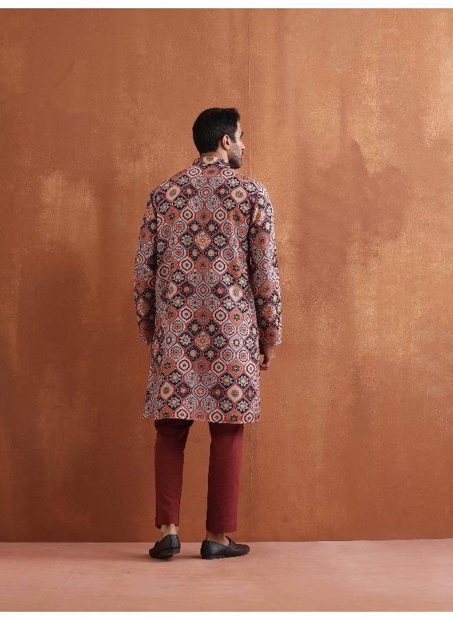 Men's Rust Geometric Printed Kurta