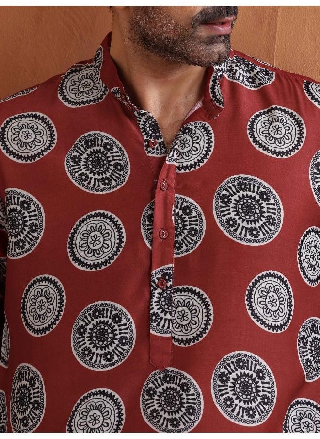Men's Rust Printed Kurta