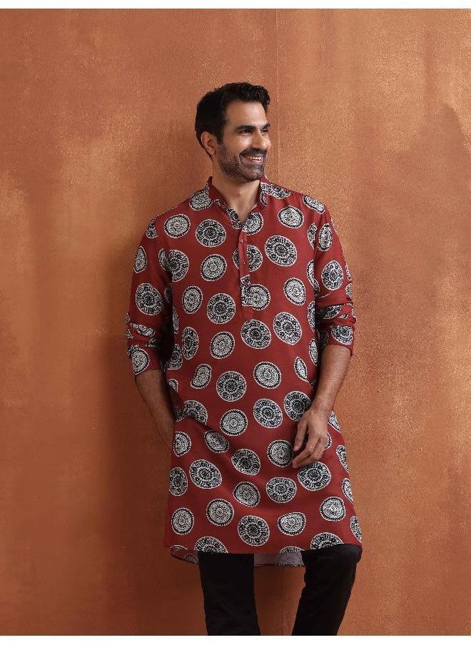 Men's Rust Printed Kurta