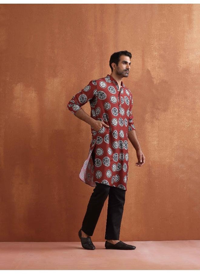Men's Rust Printed Kurta
