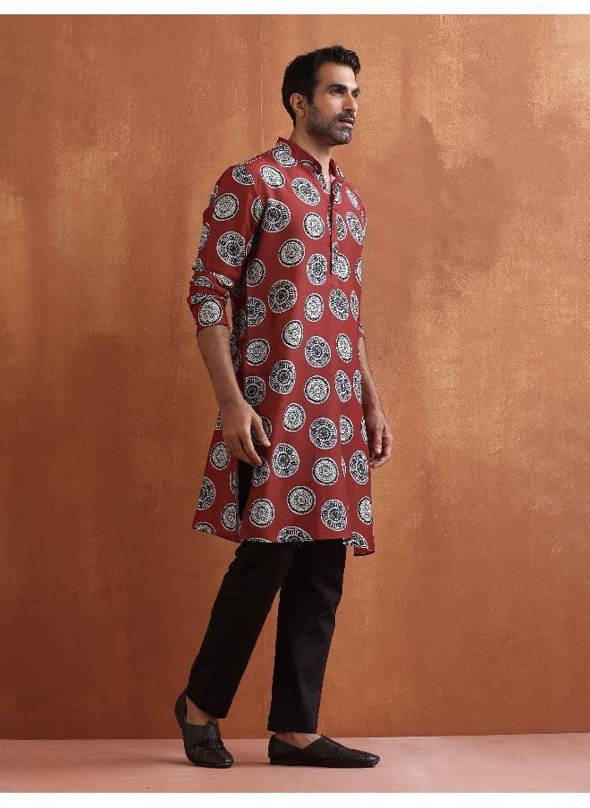 Men's Rust Printed Kurta