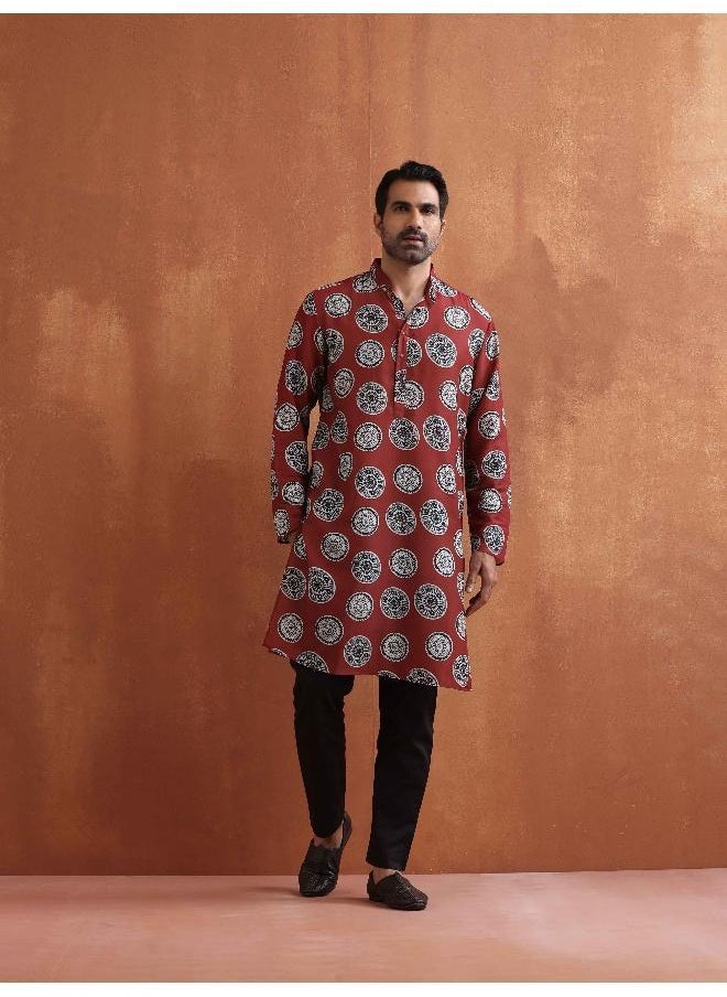 Men's Rust Printed Kurta
