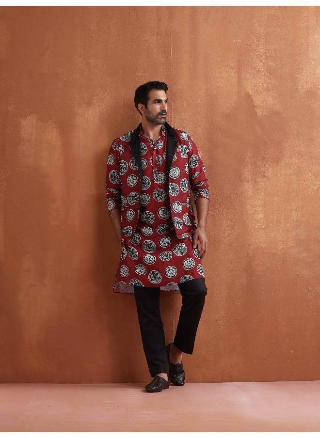 Men's Rust Printed Kurta