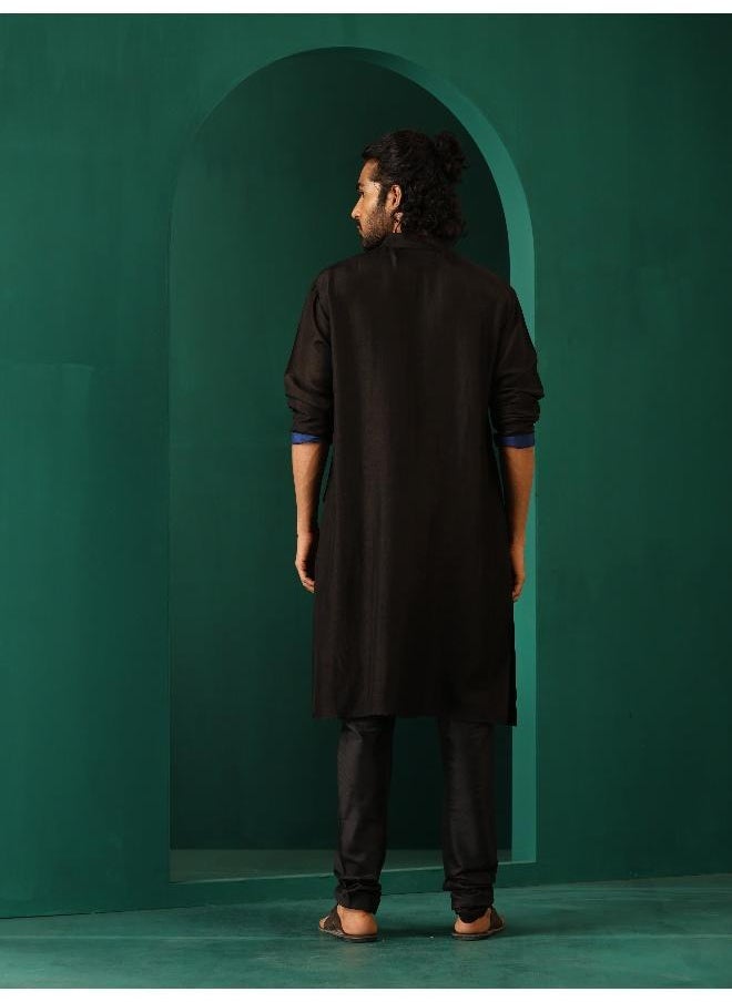 Men's Black Silk Long Kurta