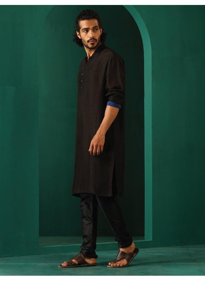 Men's Black Silk Long Kurta