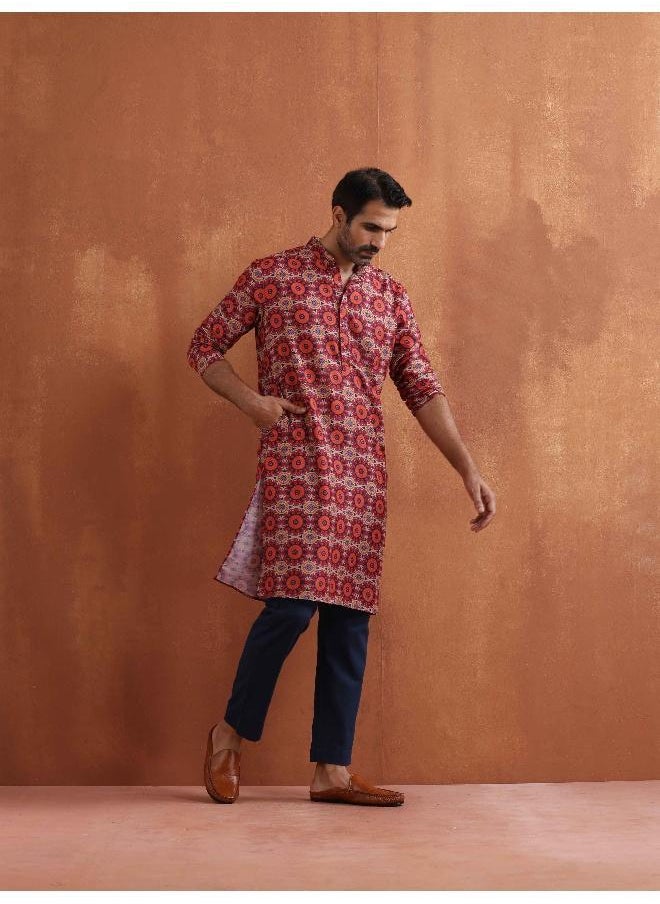 Men's Beige Printed Kurta